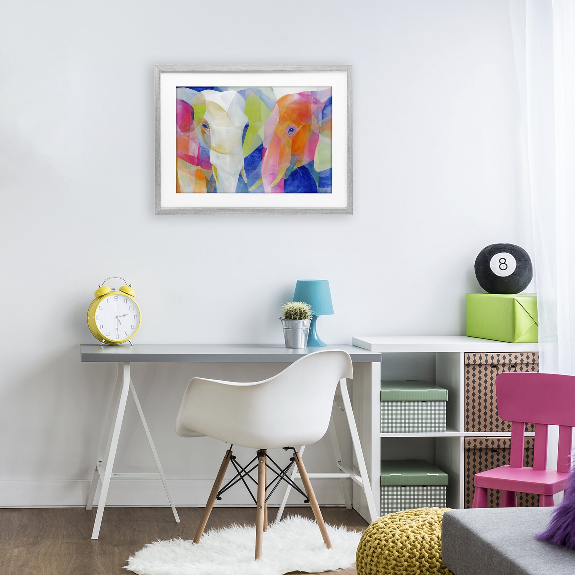 Stupell Industries Two Elephants Geometric Composition Gray Framed Print Under Glass, design by Chromatic Storm Studio
