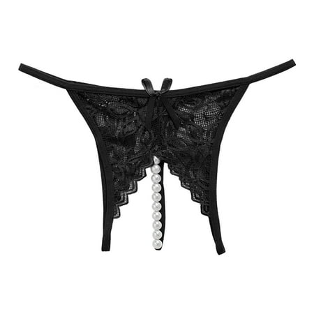 Thongs for Women Black Lace Thongs Pearl Panty Micro Thongs for Women L