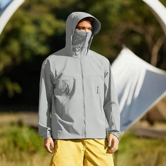 SBYOJLPB Men's Solid Color Long Sleeved Hooded Zipper Cardigan Ice Silk Thin Sunscreen Jacket