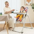 thumbnail image 4 of Chaise Haute pour Bébé avec 7 Hauteurs et 3 Repose-Pieds, Porte-Gobelet Réglable, 2 Roues, Fleur, 4 of 8