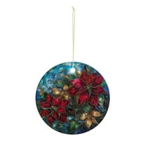 Stained Glass Poinsettia Christmas ornament, Christmas decoration, holiday present idea, heirloom keepsake, round ceramic, gift Exchange, bauble present, gift idea