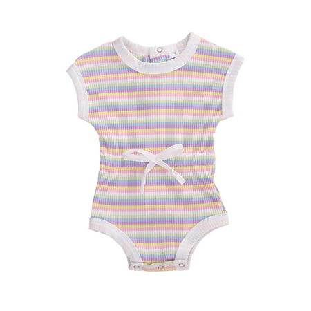 

wsevypo Baby Girl Boy Romper Bodysuit Rainbow Striped Plain One Piece Jumpsuits Sleeveless One Piece Baby Clothes Outfits Summer