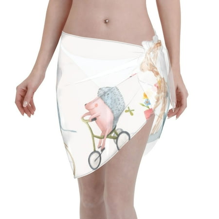 Adobk Women Beach Sarong Bathing Suit Animals In Transport Print Wrap Skirt Sheer Bikini Swimsuit Cover Ups For Swimwear