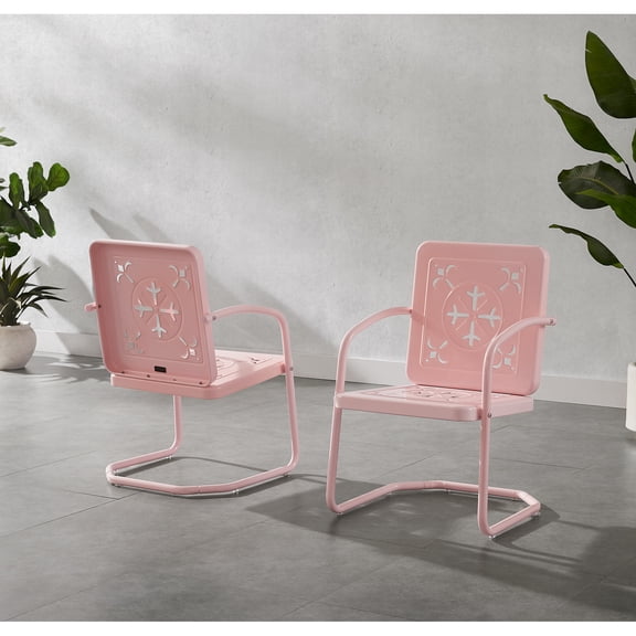 Crosley Furniture Azalea 2-Piece Retro Outdoor Chair Set in Pastel Pink Gloss