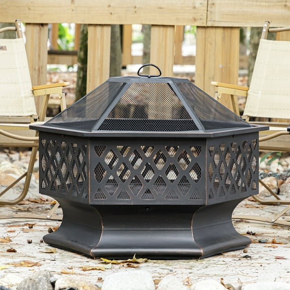 MistMo 33“ Hexagonal Outdoor Wood Burning Fire Pit