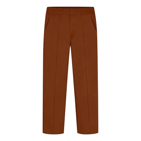 Gpaecead Boys Straight Leg Pants Slim Fit Stretch Comfort Front Crease Trousers With Elastic Waistband For Casual Brown