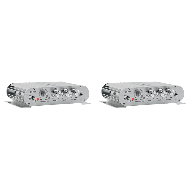 Amplificador potencia ST-838 HiFi 2 1 canales subwoofer 80W x para el y coche (plateado)