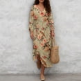 thumbnail image 4 of DISNIMO Bird Flower Print Womens Casual Maxi Dresses Loose V Neck Shift Dress Casual 3/4 Sleeve Dresses Imitation Linen Fashion Long Dress for Women, S, 4 of 6