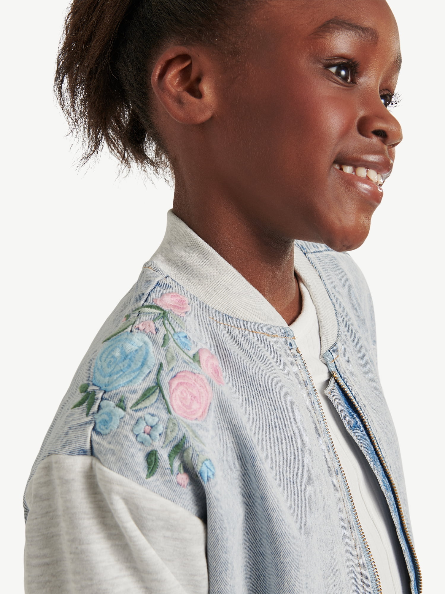 Justice Girls Denim Embroidered Bomber Jacket, Sizes XS - XLP