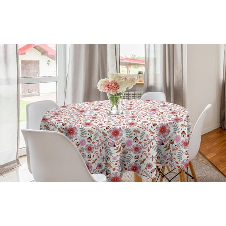 

Floral Round Tablecloth Spring Themed Assorted Botanical Elements Circle Table Cloth Cover for Dining Room Kitchen Decor 60 Pink Pink by Ambesonne