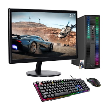 HP ProDesk Ordinateur de Bureau Lumières RGB Processeur i5, Moniteur 24 Pouces, Windows 10 Pro 64-bit, Wi-Fi, PC Gaming Clavier & Souris (16 Go RAM, 256 Go SSD) - Remis à Neuf