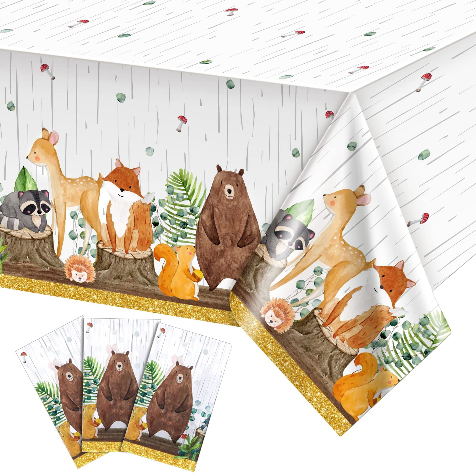 3 Pieces Woodland Tablecloth, Woodland Animals Baby Shower Decorations