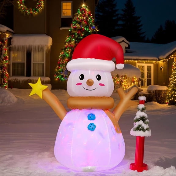 Topcobe 4 Feet Inflatable Christmas Snowman with 360° Rotating Colorful LED Light, Decor for Christmas Party