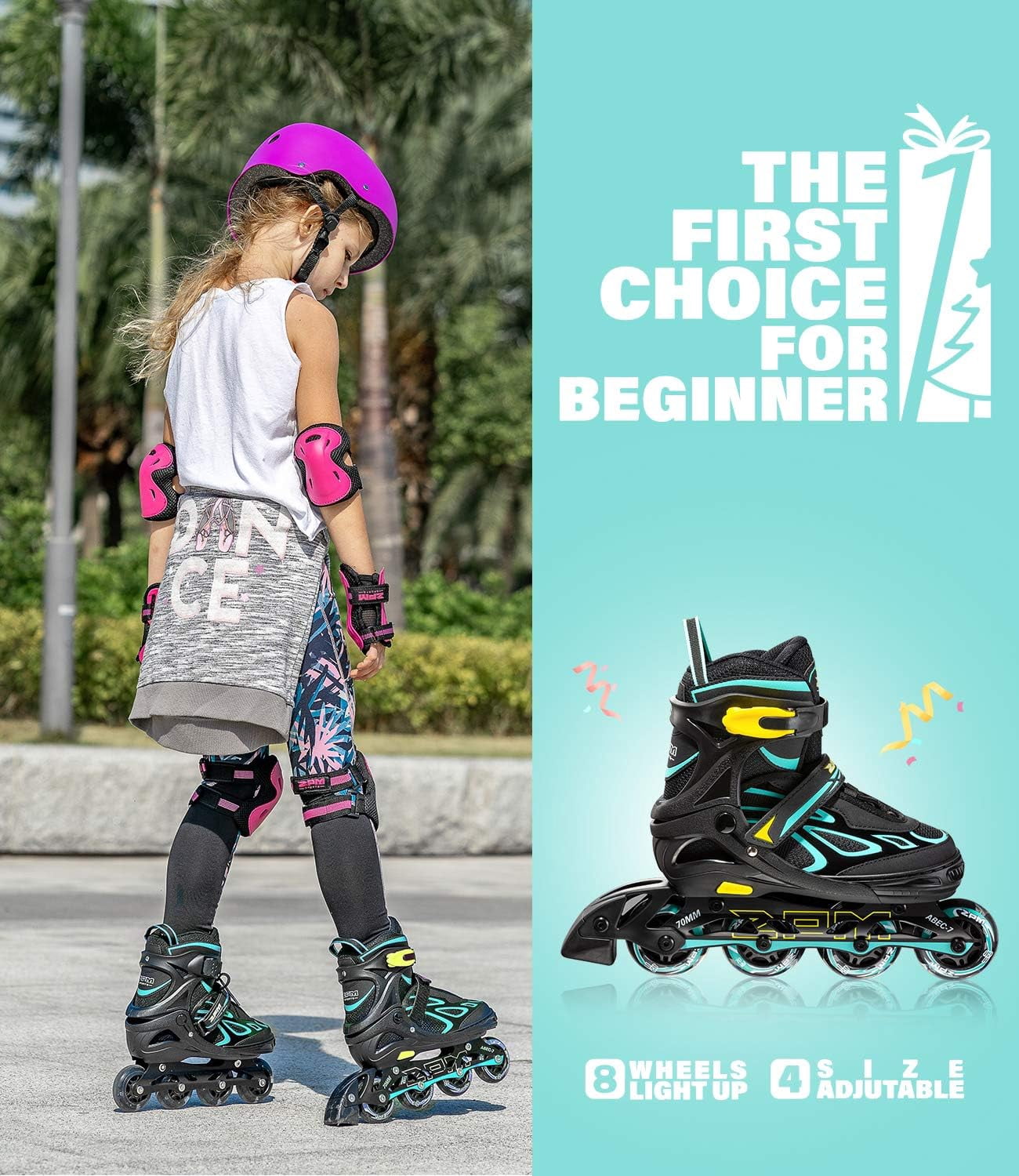 PrimeCook Shop Vinal Girls Adjustable Flashing Inline Skates, All Wheels Light Up, Fun Illuminating Skates for Kids Men Adult Women and Boys