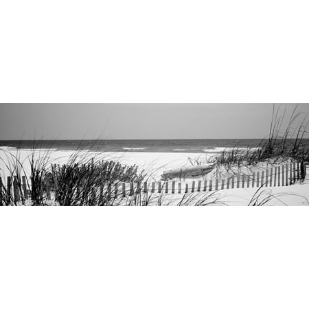 Fence on the Beach, Bon Secour National Wildlife Refuge, Gulf of Mexico, Bon Secour Ocean Coastal Black and White Photography Landscape Print Wall Art By Panoramic
