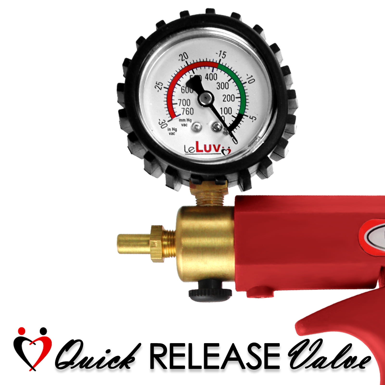 LeLuv Vacuum Pump Black Maxi Ergonomic Handle with Protected Gauge with Release Valve with Matching Premium Silicone Hose