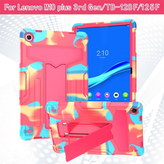 SaniMore Case for Lenovo Tab M10 Plus 3rd Gen 10.6 inch 2022 TB-125F/128F, Shockproof Silicone Backplane Rugged PCRotating Stand Pen Holder Anti-drop Heavy Duty Protective Cover, Colorful Rose