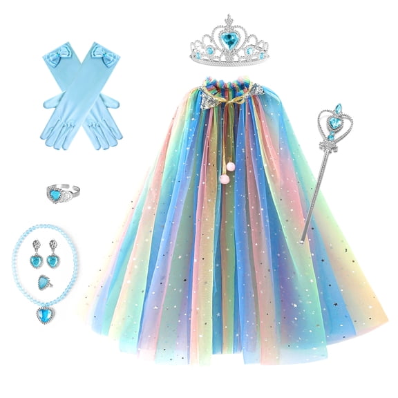Princess Dress up Clothes, 7Pcs Princess Cape with Crown, Princess Dresses for Birthday Gift