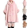 thumbnail image 2 of Xfvqtps Women Cape Faux Fur Collar and Cuff Tassel Hem Cloak Open Front Solid Color Large Size Loose Thickened Windproof Coldproof Warm Winter Long Coat Beige, 2 of 2