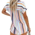thumbnail image 2 of Short Sleeve Striped Print Women Turn-Down Collar Casual Button Blouse, 2 of 2