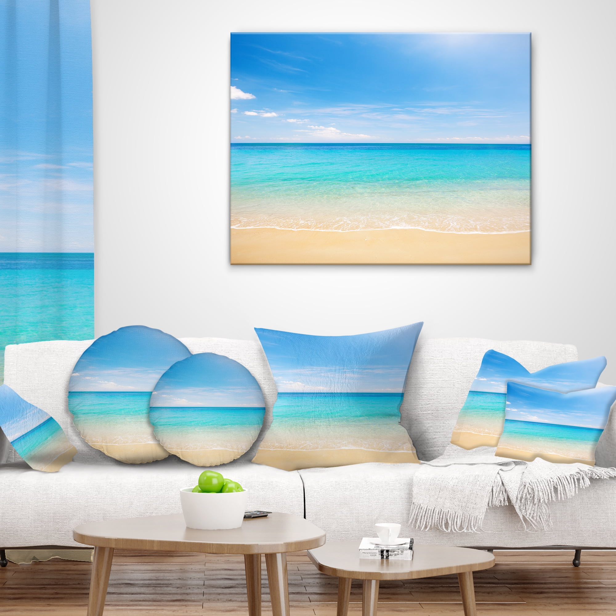 Designart Bright Blue Tropical Beach - Seashore Photo Throw Pillow - 16x16