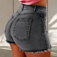 thumbnail image 3 of Skymirror Summer Women Shorts High Waist Washed Retro Distressed Ripped Edge Solid Color Butt-lifted Slim Fit Side Pockets Casual Club Party Short Pants, 3 of 8