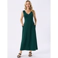 thumbnail image 4 of DARING DIVA Maxi Sleeveless V Neck Tie Waist Casual Long Dress S Dark Green, 4 of 7