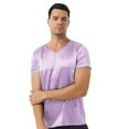 thumbnail image 2 of Eandarui Mens Nightwear Comfy Nightshirt V Neck Short Sleeve Satin T-Shirt Loose Pajama Blouses Lavender L, 2 of 7
