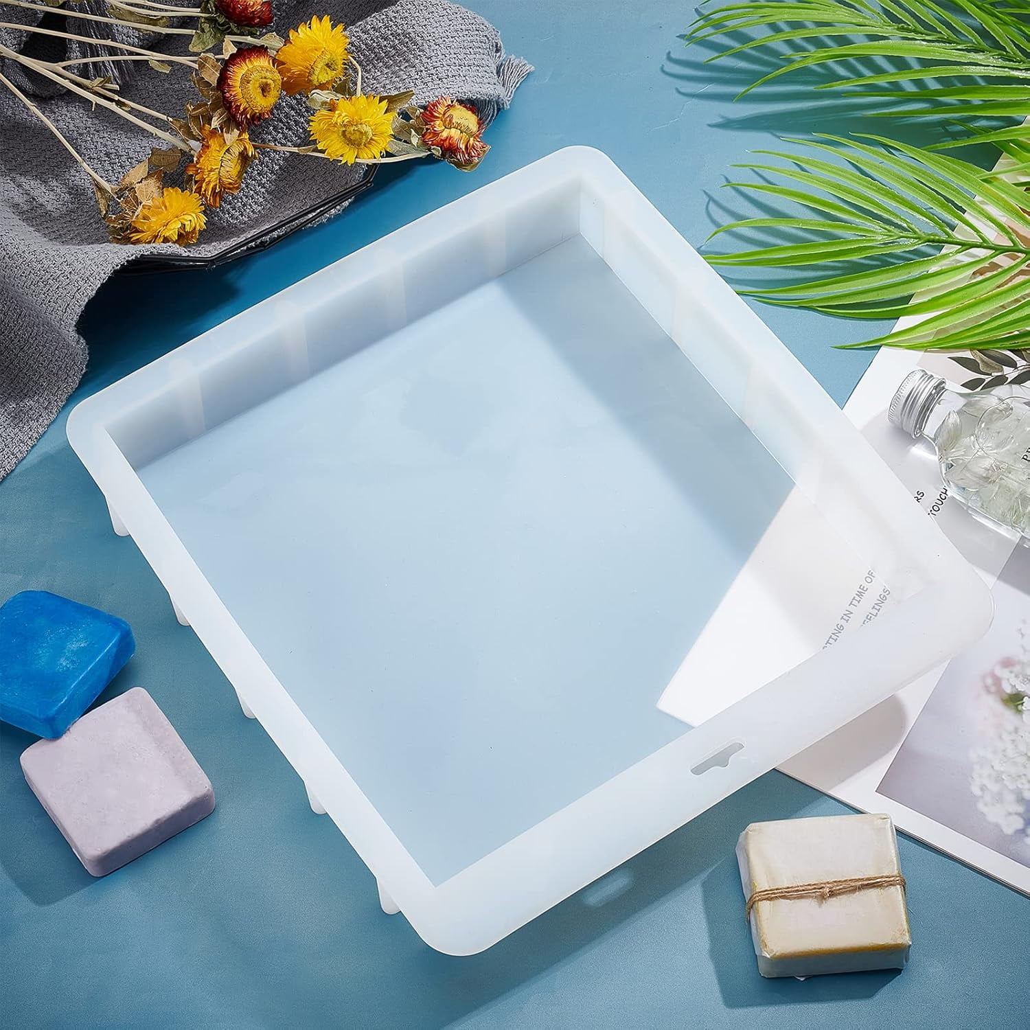 Large Square Mold 3000ml Cube Silicone Mold Swirling Making Tool Resin Casting Molds for Flowers Bouquet Preservation Resin Epoxy Making Candle Wax Homemade Soap 101oz 11.6x10x1.9inch