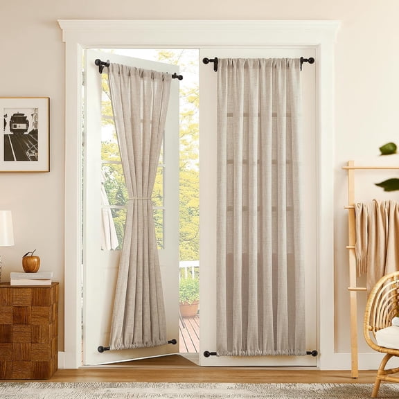 Linen Door Curtain 25"x72" – Semi-Sheer Light Filtering Boho Drape for Doorway & Closet, Natural