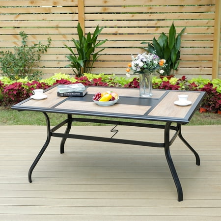 MF Studio Outdoor Dining Table Metal Frame and PVC Table Top with 1.57" Umbrella Hole, Suitable for 6 People