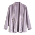 thumbnail image 2 of QIYAGBSA Womens Velour Cardigan Soft Open Front Shawl Collar Long Sleeve Decorative Button Casual Fall Winter Outerwear Coats(Purple, M), 2 of 5