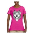 thumbnail image 2 of Drawn Tribal Wolf Animal Lover Womens Graphic T-Shirt, Fuschia, Large, 2 of 3