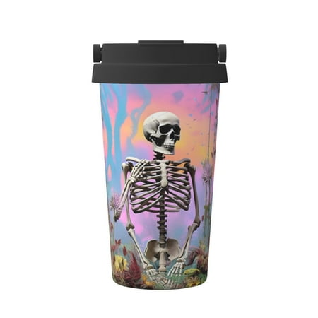 

Matuu Sky Sunflower Skull for Insulated Coffee Mug Reusable Travel Coffee Cup Spill Proof 16oz Stainless Steel Coffee Cups for Hot/Ice Coffee Tea