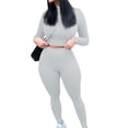thumbnail image 3 of Blotona Women 2 Piece Set Solid Color Fall Autumn Fall Suit Sets Long Sleeve T-shirt Crop Tops High Waist Leggings Gym Workout Tracksuit, 3 of 8