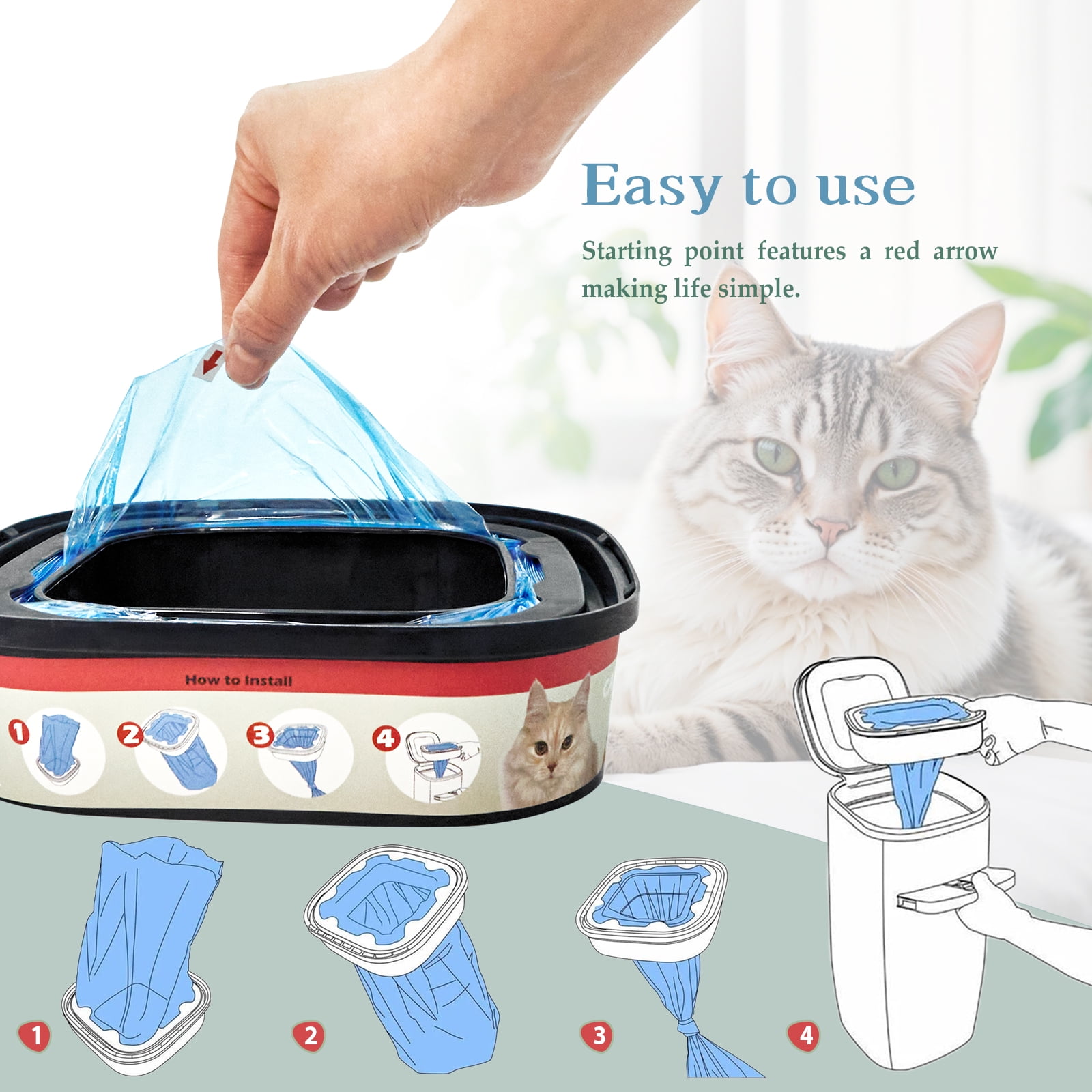 4 Pack Cat Litter Refill Bags Cartridge Compatible with Genie Cat Litter Standard and Plus Pails