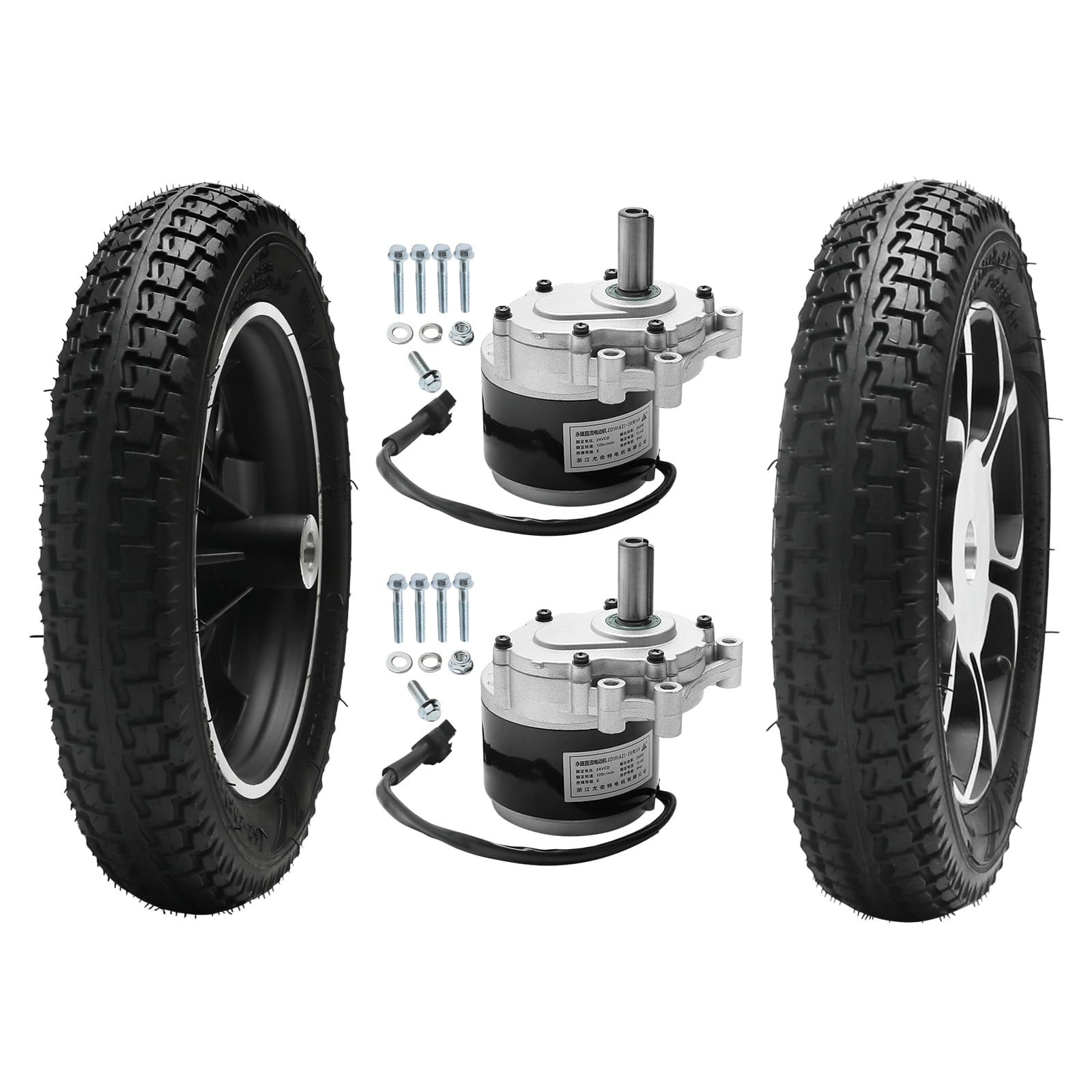 2 Sets 12in Electric Wheel Tire + 250W 24V Brushed DC Wheelchair Motor with 120RPM, Compatible with Joystick Mobility Scooter,Rollator Walker, & Electric Wheelchair, 12 1/2 x 2 1/4" Wheel
