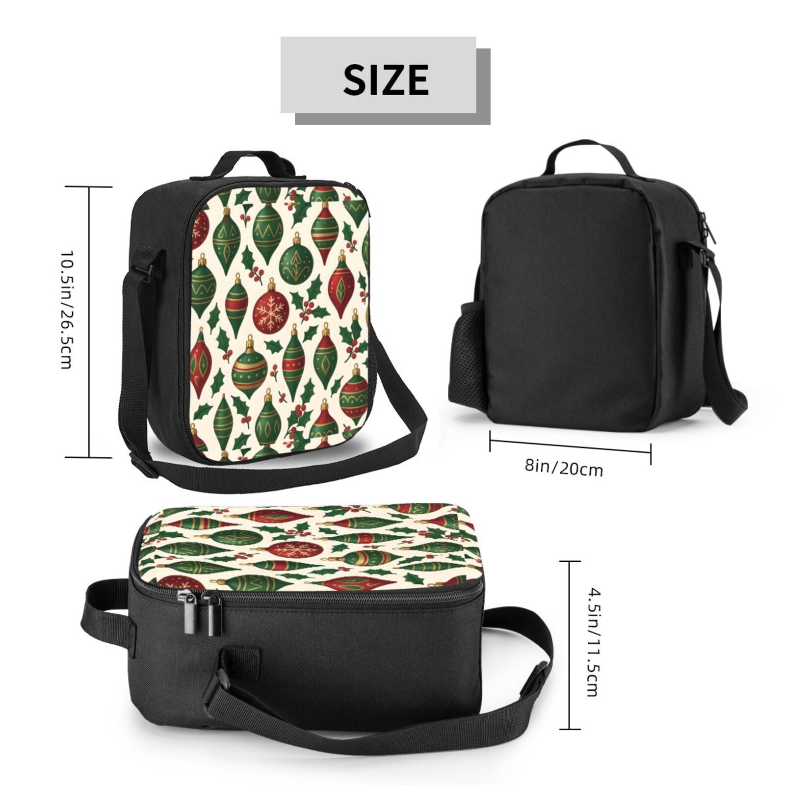 Thermal Insulation One Shoulder Portable Bento Bag Can Be Reused 8×10.5in For Carrying Drinks Bento Box Fruit Snacks Classic Christmas Ornament Pattern