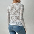 thumbnail image 5 of Women's Floral Embroidery Eyelet Lace Crew Neck Long Sleeve Top, 5 of 8