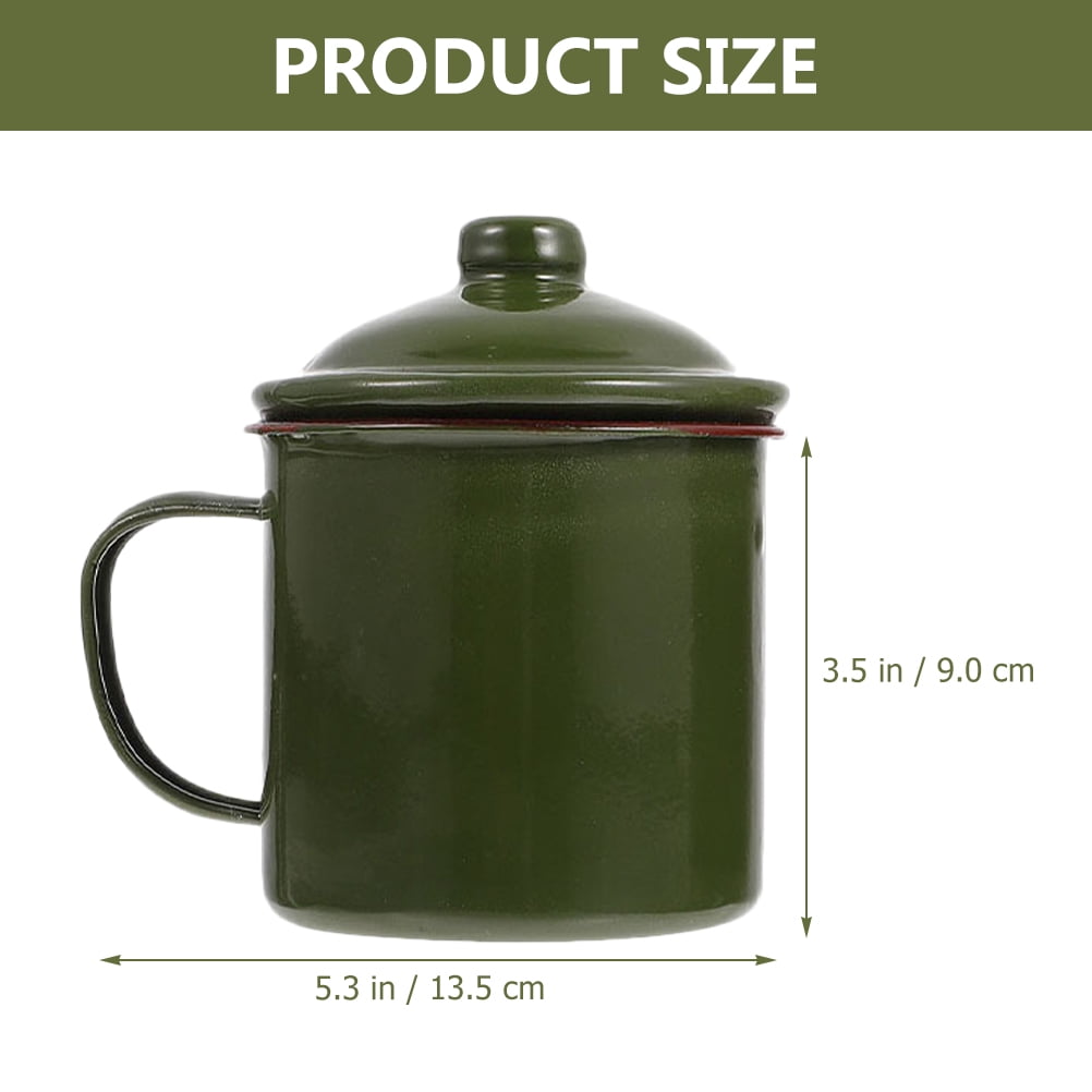 Green Enamel Coffee Mugs with Lid for Kitchen Simple Style Durable and Easy to Clean 2 Pieces