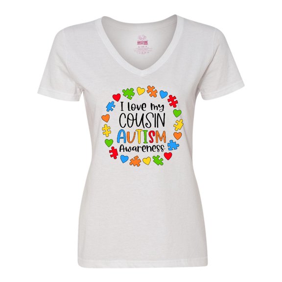 Inktastic I Love My Cousin Autism Awareness Women's V-Neck T-Shirt