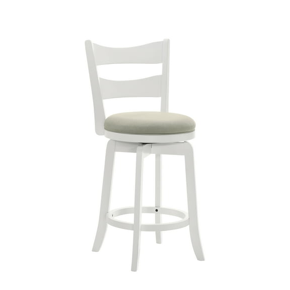 Armen living Blair 26 in. Matte White Counter Height Rubberwood Swivel Barstool with Fog Fabric Seat