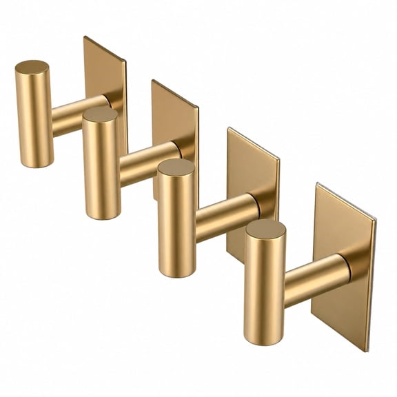 Metal Adhesive Wall Hooks, Heavy Duty Waterproof Sticky Hangers for Towel, Coat, Closet & Kitchen Use, Gold, 4 pack