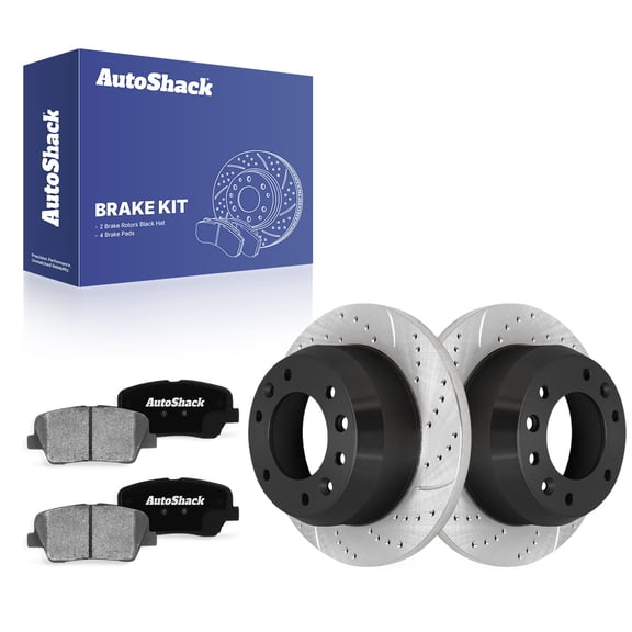AutoShack Rear Solid Drilled & Slotted E-Coated Brake Rotors   Ceramic Pads 6-PC Brake Kit Replacement for 2006-2012 Kia Sedona 2007-2010 Hyundai Entourage ShadowGuard 11.89" (301.9 mm)