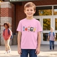 thumbnail image 2 of Kids Back To School Graphic Short Sleeve T-Shirt, Unisex Crew Neck Cute School Supply Print Casual Tee for Boys Girls Daily School Outdoor Wear(Pink,8-9 Years), 2 of 5