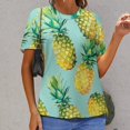 thumbnail image 6 of Lunarable Pineapple Womens Tops Women's Fashion Casual Short Sleeve Flower Print Round Neck Pullover Top Blouse, 6 of 6