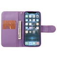 thumbnail image 5 of Nalacover Camellia Pattern Wallet Case for iPhone 15 Pro, Premium Elegant PU Leather Wrist Strap Shockproof Flip Cover with Card Slots Holder Magnetic Clasp Kickstand Bracket Case, Purple, 5 of 5