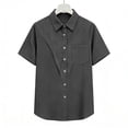 thumbnail image 5 of Craaazy Women Casual Collared Blouse, Solid Color Short Sleeve Button Down Shirt, Loose Fit Comfy V Neck Top for Daily Wear Gifts, 5 of 5