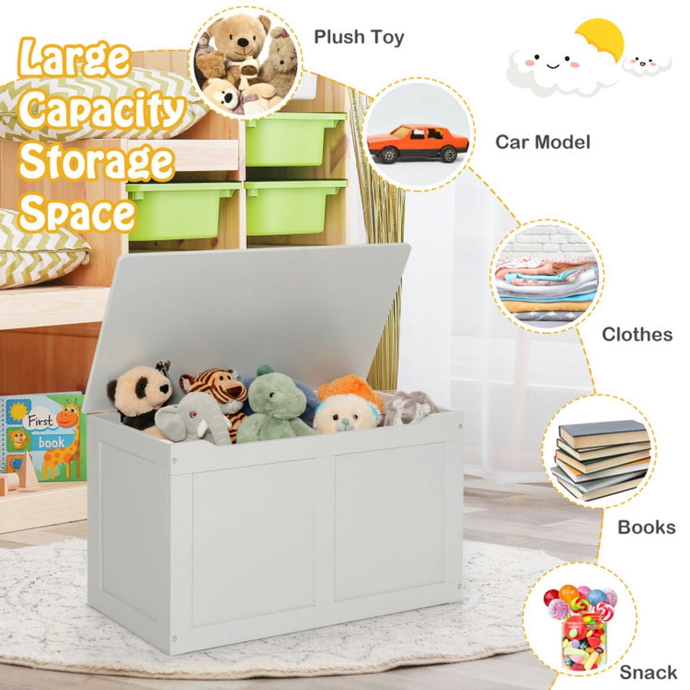 YYAo Storage Chest, Toy Chest Toy Box,Safety Hinge Wooden Chest Organizer Toy Storage Box-Gray