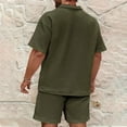 thumbnail image 7 of GrmtClth Waffle 2 Piece Outfits for Men Comfy Short Sleeve Sports Suit Spring Short Pants Tracksuit Sets Fashion Army Green 3XL, 7 of 7